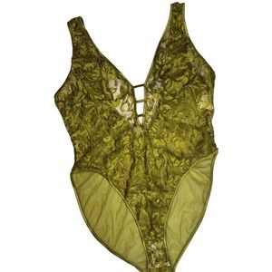 Vintage Green Lace Floral Bodysuit Size L